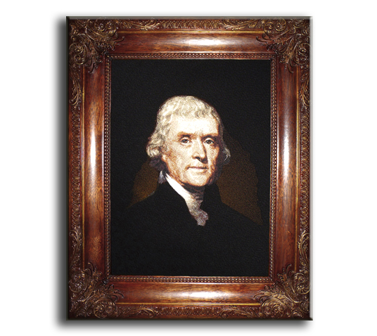 «Retrato de Thomas Jefferson», bordado a máquina enmarcado
